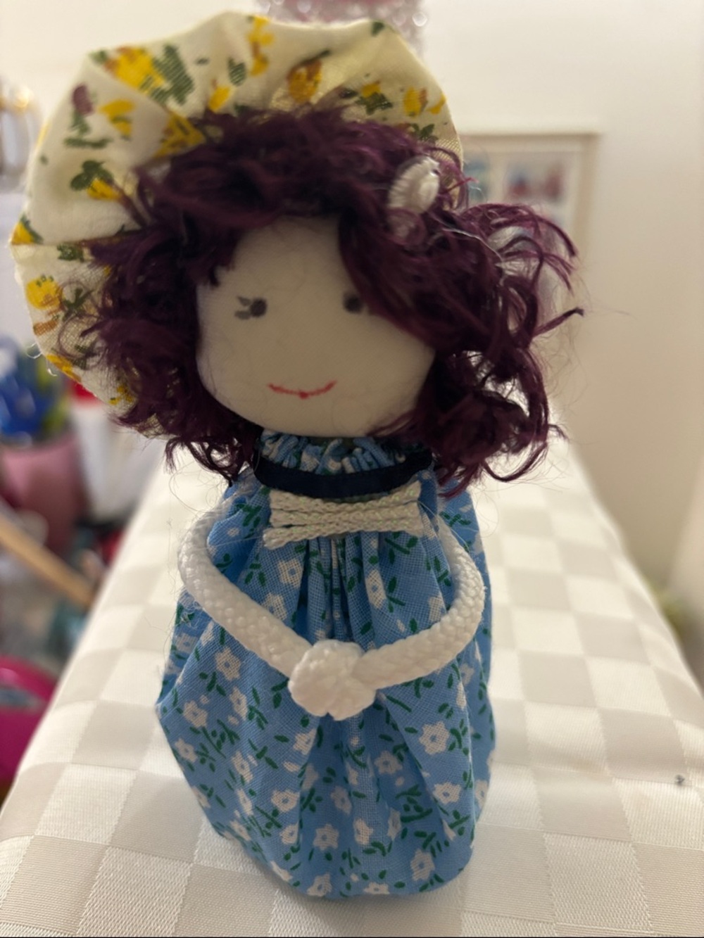 Handmade Cloth Doll with Blue Floral Dress